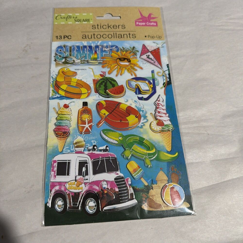 Crafter's Square 13 Scrapbooking stickers - NEW - Summer Beach Swim Ice Cream